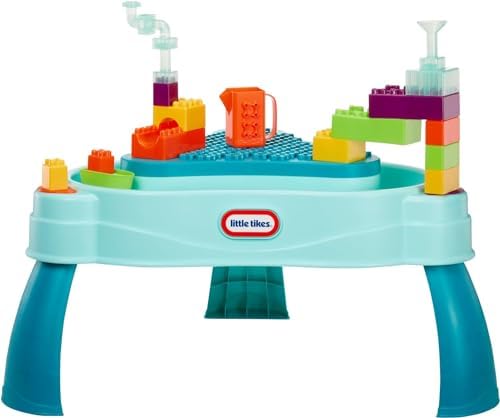 Little Tikes Build & Splash Water Table avec 25 Accessoires - Pour Enfants 1-6 Ans - Jeu Eau ou Sec Intérieur/Extérieur