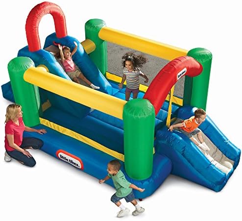 Little Tikes 632891E4 Jump & Double Slide Bouncer - Château Gonflable Double Toboggan Enfants Jardin